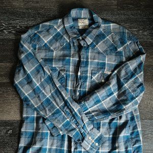 Linen Lucky Brand Button Up Plaid Shirt